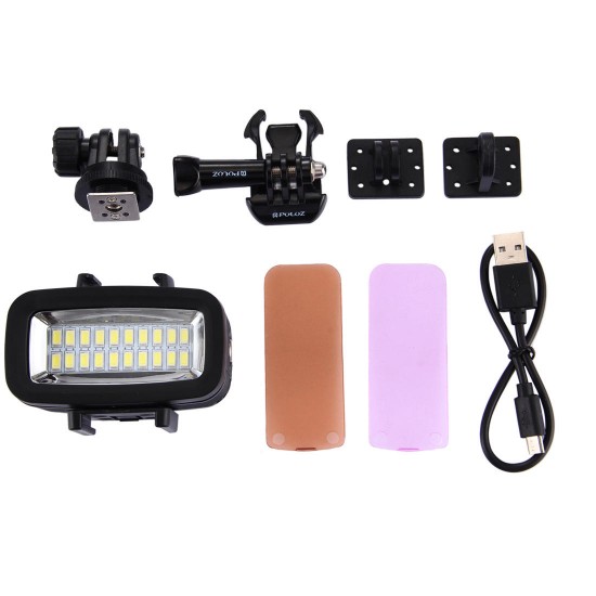 PU222 20 LEDs 30m Waterproof IPx8 Studio Light Video Light with Hot Shoe Base Adapter
