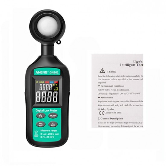 GN201 Luxmeter Digital Light Meter 200K Lux Meter Photometer UV Meter UV Radiometer Handheld Illuminometer Photometer