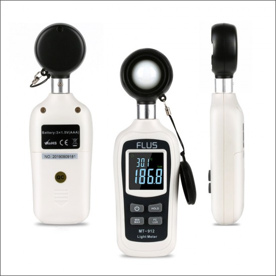 MT-912 Digital Light Lux Meter Temperature 0-200000 Lux Illuminometer Luminometer Photometer Lux/FC Tester Light Meter