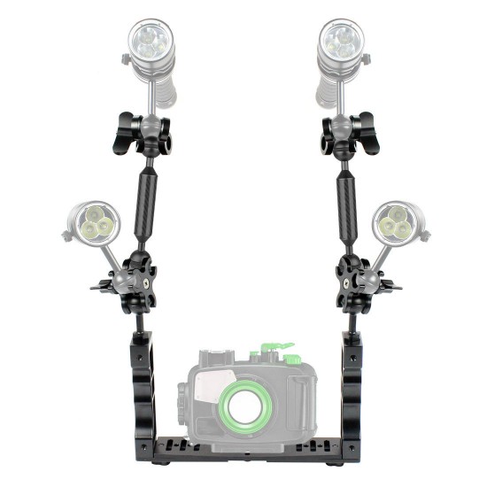 PU3041 100M Underwater Diving Tray Stabilizer with Dual Ball Clamp Floating Magic Arm for Video Light