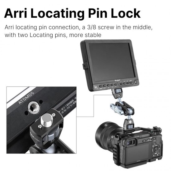 R062 Double Ballhead Mount 1/4 inch Magic Arm + Arri Locating Pin Monitor Mount Bracket for Gimbal Camera Cage BMPCC 4K 6K