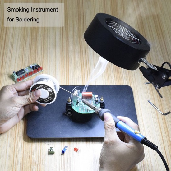 Adjustable Welding Soldering Exhaust Smoking Absorber with USB 3 Colors LED Light Smoking Device Air Filter Fan 22cm+22cm
