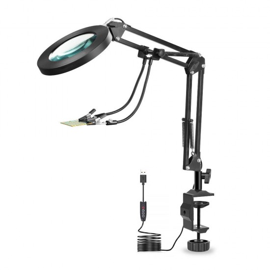 LED 5X Magnifier USB Lamp Table Clamp Soldering Helping Third Hand Soldering Station 2Pcs Flexible Arms Welding Tool