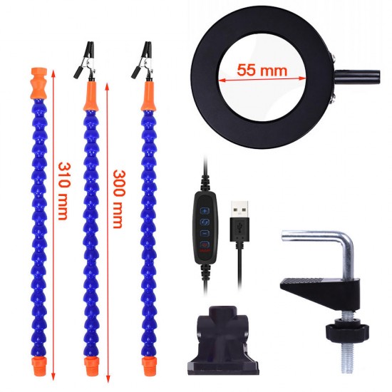 PCB Soldering Iron Station Holder Vise Table Clamp USB 3X Magnifier LED Lamp 3 Colors Illuminated Repair Third Hand Tool with 2Pcs Flexible Arms PCB Soldering Iron Station Holder Vise Table Clamp USB 3X Magnifier LED Lamp 3 Colors Illuminated Repair Third Hand Tool with 2Pcs Flexible Arms