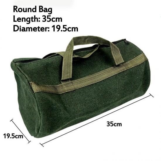 Portable Canvas Heavy Duty Tool Bag Pockets Carry Auto Repair Kit Round Bag