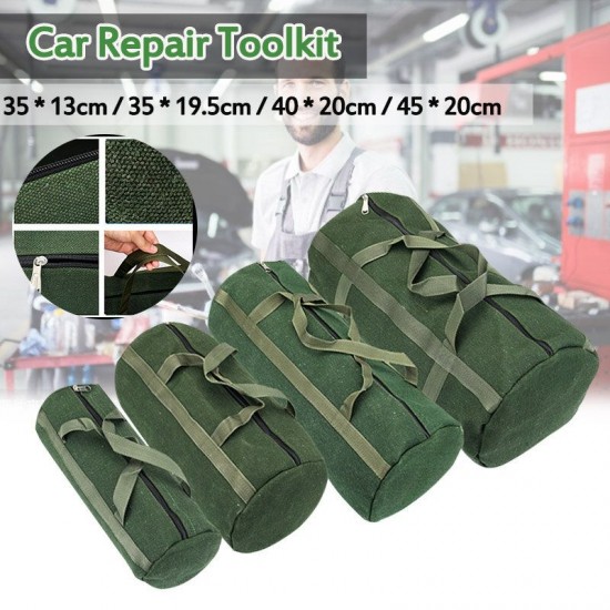 Portable Canvas Heavy Duty Tool Bag Pockets Carry Auto Repair Kit Round Bag