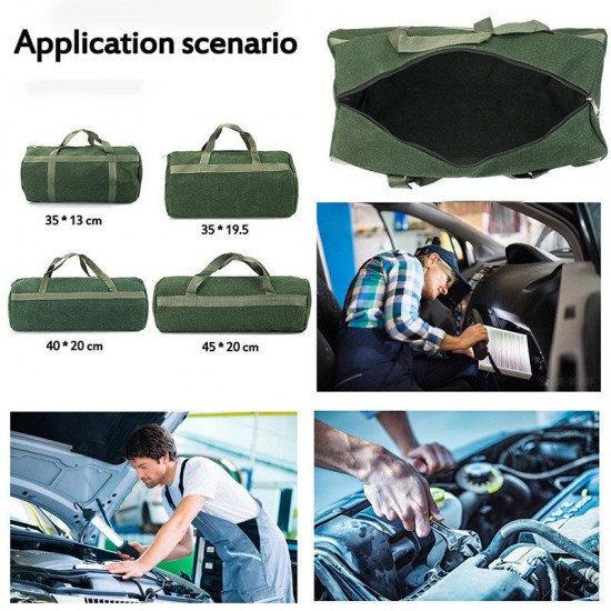 Portable Canvas Heavy Duty Tool Bag Pockets Carry Auto Repair Kit Round Bag