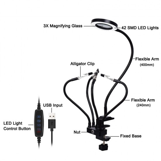 Table Clamp Soldering Stand USB 3X LED Illuminated Magnifier Bench Vise Soldering Holder Welding Third Hand Tool Table Clamp Soldering Stand USB 3X LED Illuminated Magnifier Bench Vise Soldering Holder Welding Third Hand Tool