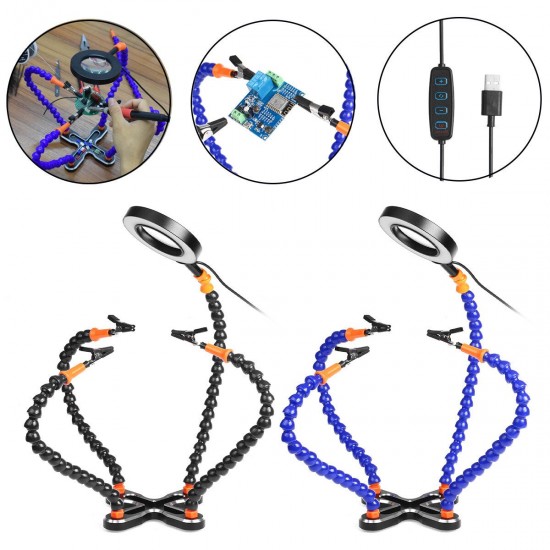 With LED Magnifier Soldering PCB Holder LED Magnifier Table Clamp Flexible 4 Arm Helping Hand Tool With LED Magnifier Soldering PCB Holder LED Magnifier Table Clamp Flexible 4 Arm Helping Hand Tool