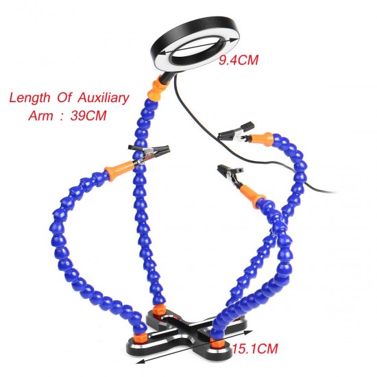 With LED Magnifier Soldering PCB Holder LED Magnifier Table Clamp Flexible 4 Arm Helping Hand Tool With LED Magnifier Soldering PCB Holder LED Magnifier Table Clamp Flexible 4 Arm Helping Hand Tool