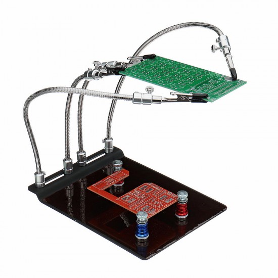 YP-004 PCB Fixture Base Arms Soldering Station PCB Fixture Helping Hands Electronic DIY Tools with Universal 4 Flexible Arms + 3 Magnetic Column