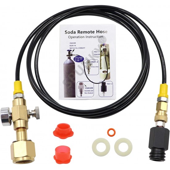 Upgrade CGA320 to TR21-4 Soda maker Co2 Tank Cylinder Direct Adapter with 60 inches High-Pressure Hose, Soda Maker direct Connector for sodastream, Soda Club (Gauge and bleed valve)