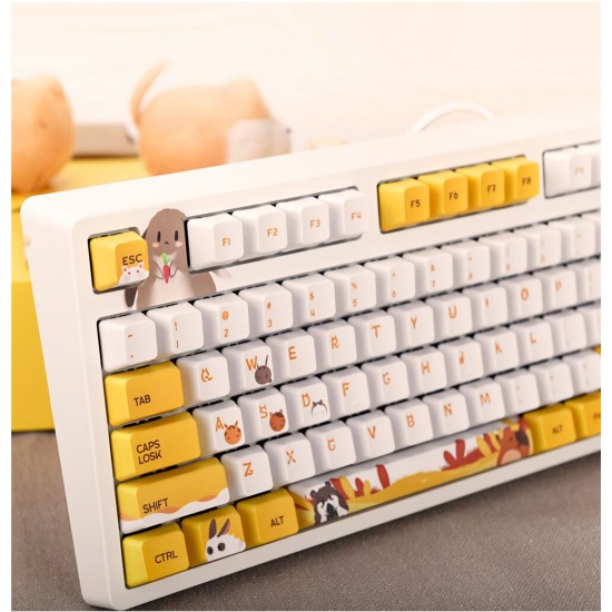 104 Keys Wired Mechanical Keyboard Cute Animals Pattern Switch OEM Profile PBT Keycaps Office Gaming Keyboard