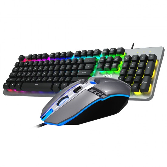 KM410 Wired Mechanical Keyboard & Mouse Set 1400DPI Mouse 104 Keys Keyboard Suspension Keycaps 3D Rubber Roller RGB Backlight Gaming Keyboard Mouse Combo