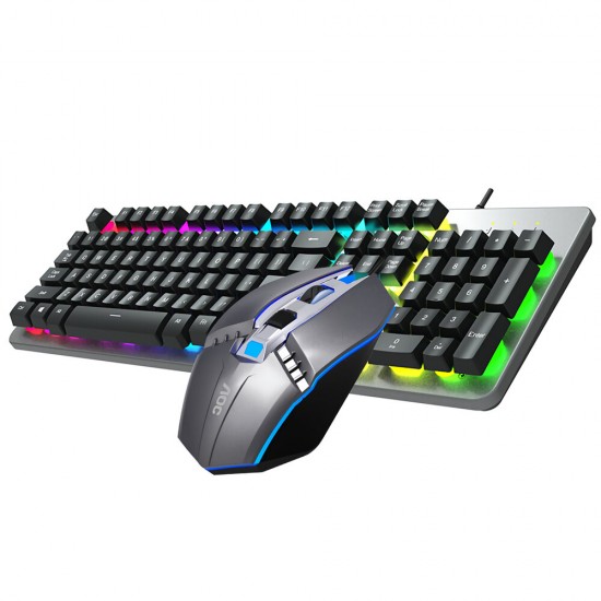 KM410 Wired Mechanical Keyboard & Mouse Set 1400DPI Mouse 104 Keys Keyboard Suspension Keycaps 3D Rubber Roller RGB Backlight Gaming Keyboard Mouse Combo