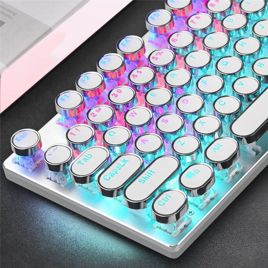 F2016 Wired Mechanical Keyboard 104 Keys Punk Plating Suspension Translucent Character Round Keycaps Blue Switch Gaming Keyboard