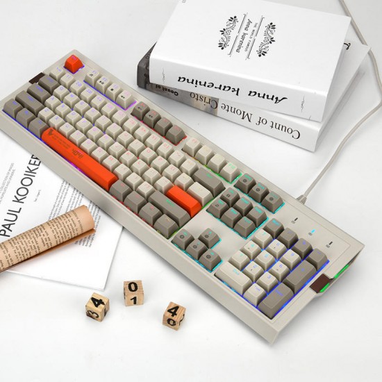 AK510 Retro Game Wired RGB Mechanical Keyboard 104 Key PBT Ball Key Cap Brown Black Switch