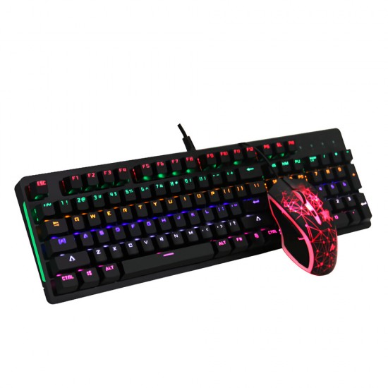 Mechanical Keyboard & Mouse Combo 104 Keys Wired Game Keyboard 2400DPI Programmable Buttons Gaming Mouse with RGB Backlight