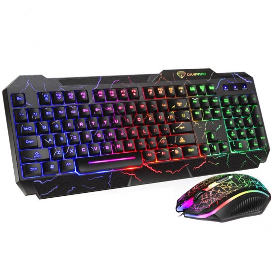 GMK-60 104 Keys Wired Keyboard & Mouse Set 4D RGB Backlight Gaming Keyboard 1600DPI Ergonomic Mouse