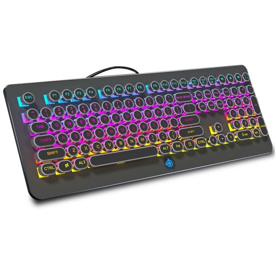 MK9 108 Keys Wired Mechanical Keyboard USB Retro Round Keycap RGB Backlit Gaming Keyboard