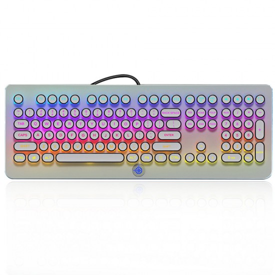 MK9 108 Keys Wired Mechanical Keyboard USB Retro Round Keycap RGB Backlit Gaming Keyboard