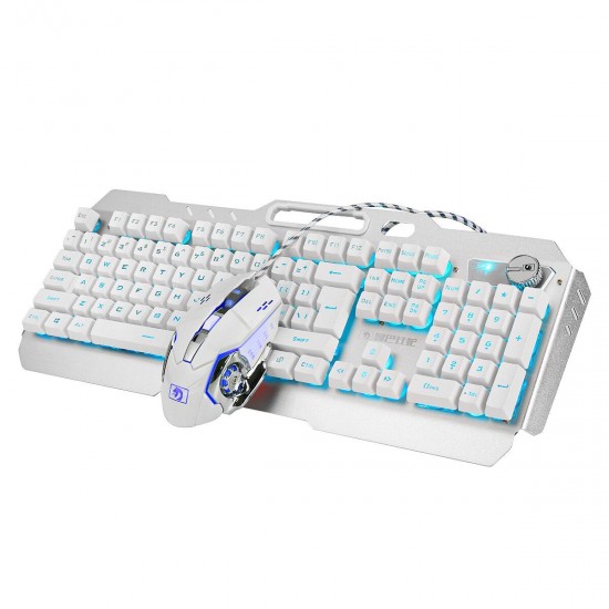 Wired 104 Keys Keyboard & Mouse Set Ice Blue White Backlit Multifunction Knob Gaming Keyboard Ergonomic Mouse