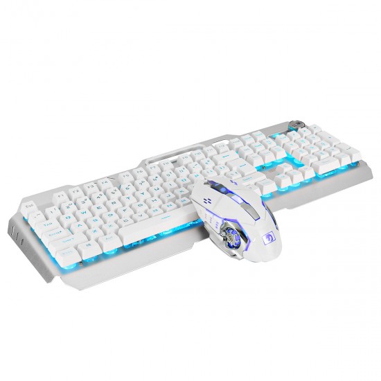 Wired 104 Keys Keyboard & Mouse Set Ice Blue White Backlit Multifunction Knob Gaming Keyboard Ergonomic Mouse