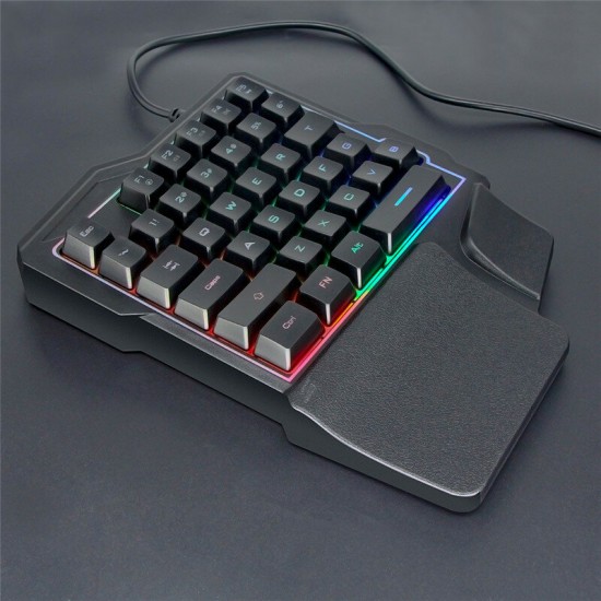 Wired One-handed Mechanical Keyboard & Mouse &bluetooth Adapter Set 39 Keys Luminous Gaming Keyboard 2000DPI Mouse USB Hub for PUBG