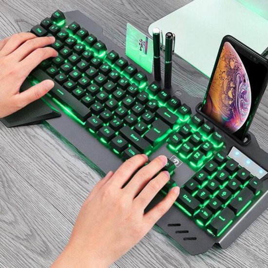 618 Waterproof Mechanical White Backlit Multi Shortcuts Gaming Keyboard 3200 DPI Optical Mouse Set with Pen Phone Holder