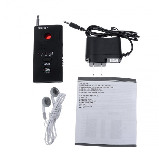 CC308 Wireless Signal Metal Detector Multi Function Camera Bug GSM Alarm System WiFi GPS Laser 1MHz-6.5GHz Range Adjustable Sensitivity