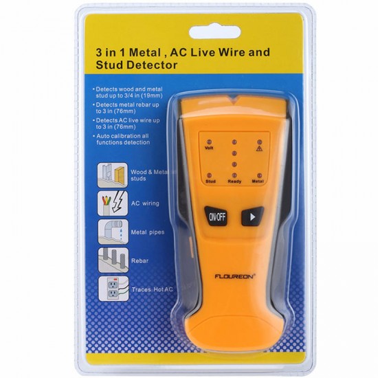 Floureon 3 in 1 Metal Detector AC Live Wire Detector Stud Finder Detector LED Light Beep Indication Auto Calibration