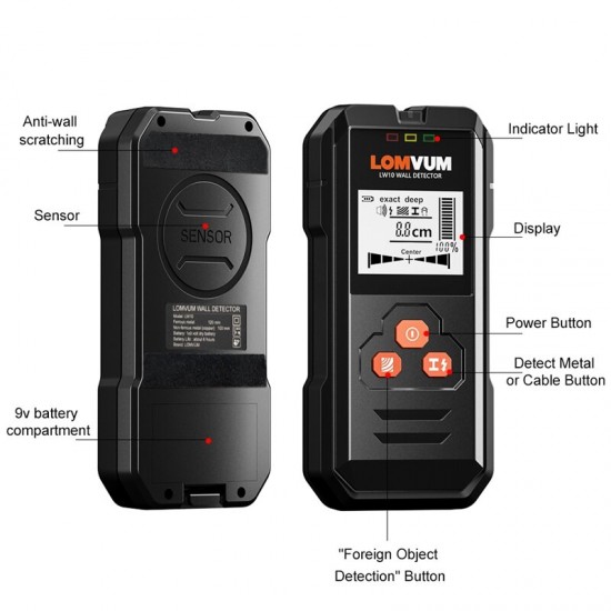 Multi-functional Digital Wall Detector Metal Wood AC Voltage Live Wire Handheld Detector LCD