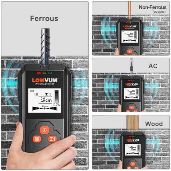 Multi-functional Digital Wall Detector Metal Wood AC Voltage Live Wire Handheld Detector LCD