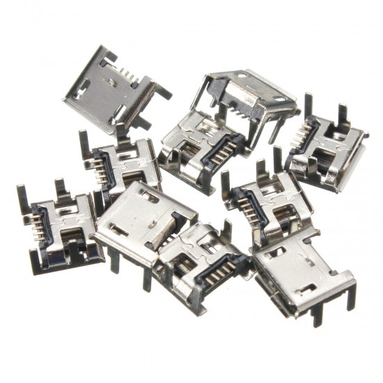 10pcs Micro USB Type B 5 Pin Female Socket 4 Vertical Legs For Solder Connector