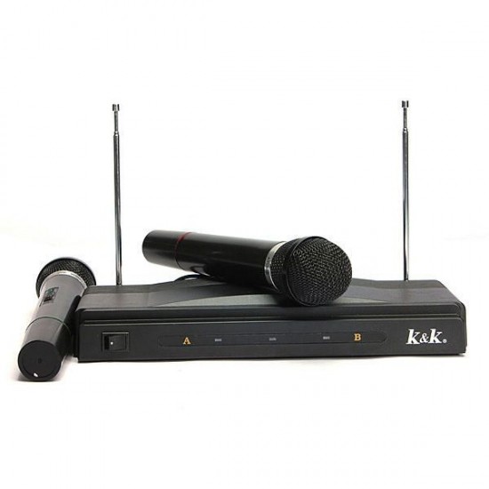 Dual Cordless Wireless Mic Microphone with Receiver