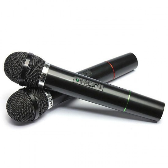 Dual Cordless Wireless Mic Microphone with Receiver