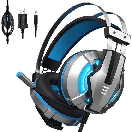 E800 Wired Gaming Headphone Over Ear Gaming Headset Blue Yellow Soft Earpads Headphones With Rotate Mic LED Light For PC Gamers