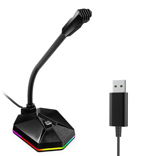 TSP201 Wired Capacitive Microphone USB Noise Reduction Computer Microphone with RGB Light Effect for Gaming Live Voice Chat Video Conference