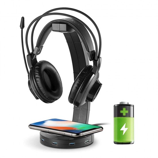 Headphone Stand with Wireless Fast Charging USB2.0/3.0 Charging Port Table Organizer