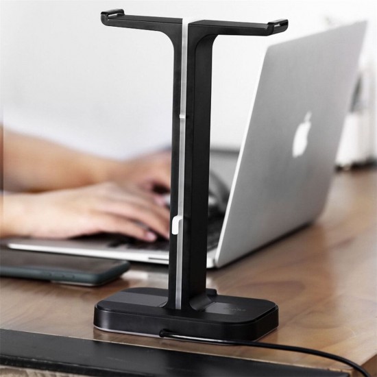 H100 Headset Stand Dual USB Ports Colorful Light Base Headphone Hanger Headset Mount Holder Office Home Decor