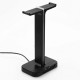 H100 Headset Stand Dual USB Ports Colorful Light Base Headphone Hanger Headset Mount Holder Office Home Decor