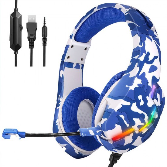 J10 Game Headset 3.5mm+USB 40mm Drive Wired Stereo RGB Gaming Headphone with Mic LED Light for Computer PC Gamer