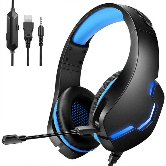 J10 Gaming Headset 3.5mm+USB 40mm Drive Wired Stereo RGB Game Headphone with Mic LED Light for Computer PC Gamer