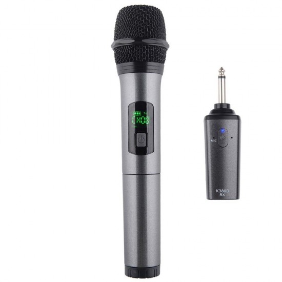 K380D Microphone Professional Handheld Wireless UHF Microphone System with Portable Receiver 1/4'' Output Karaoke Receiver System