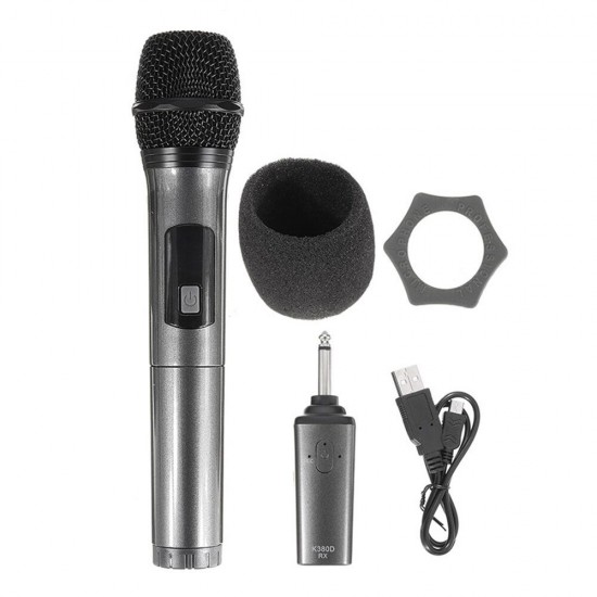 K380D Microphone Professional Handheld Wireless UHF Microphone System with Portable Receiver 1/4'' Output Karaoke Receiver System
