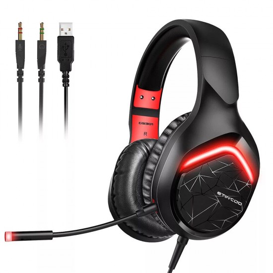 GS301 Game Headset 7.1 Channel USB 3.5mm Bass Stereo Wired Gamer Earphone Microphone Headphones with LED Light