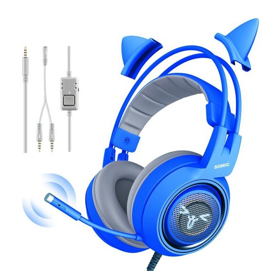 G952S Blue Cute Gaming Headset 3.5mm Plug Wired Stereo Sound Headphone with Microphone for Computer PC Gamer Girls Kids Gifts G952S Blue Cute Gaming Headset 3.5mm Plug Wired Stereo Sound Headphone with Microphone for Computer PC Gamer Girls Kids Gifts
