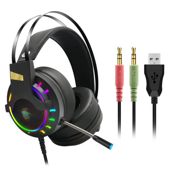 K3 Game Headphone 7.1 Channel 3.5mm USB Wired Bass RGB Gaming Headset Stereo Sound Headset with Mic for PS4 Computer PC Gamer