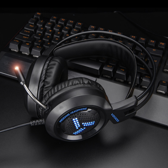 V2000 Omnidirectional 3.5mm Audio Light Weight Wired Control Headphone 53mm Sound Unit Noise Canceling Gaming Headset