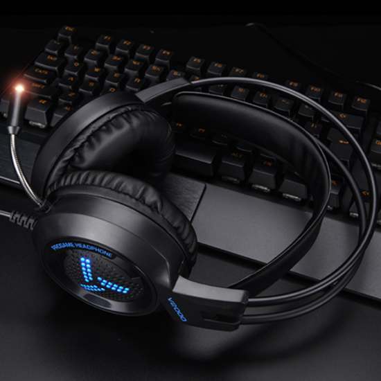 V2000 Omnidirectional 3.5mm Audio Light Weight Wired Control Headphone 53mm Sound Unit Noise Canceling Gaming Headset